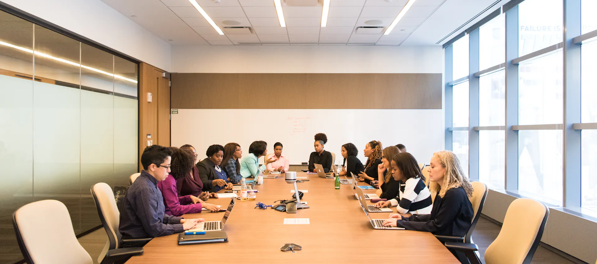 Professionals collaborating in a meeting